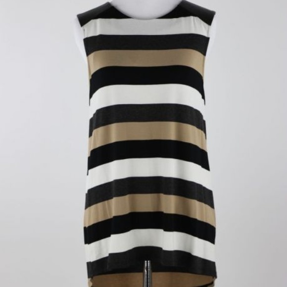 Vince Camuto Tops - Vince Camuto Camel Black Striped Tunic Top S